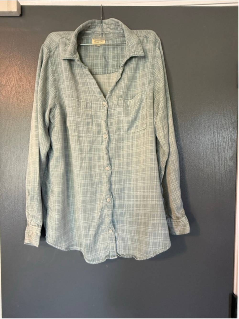 Women's THREAD & SUPPLY Turquoise White Plaid Button Down Shirt L